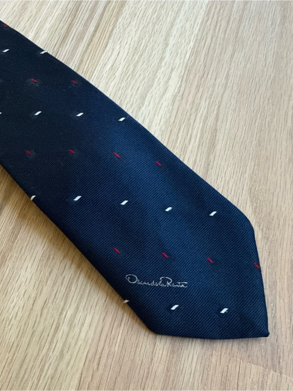 Oscar de la Renta Navy Geometric Polyester Necktie Tie Professional Wedding